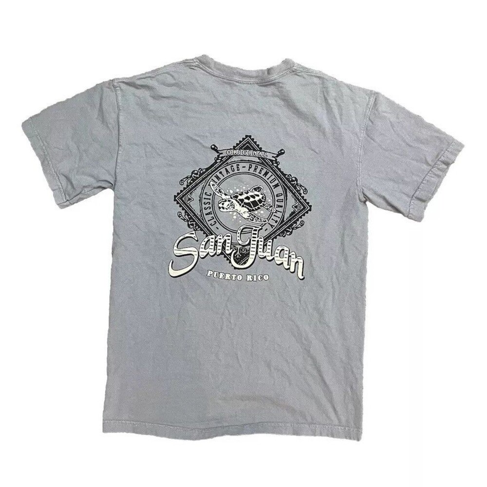 Comfort Colors San Juan Puerto Rico Graphic T-Shirt Turtle Adult Size Small Grey